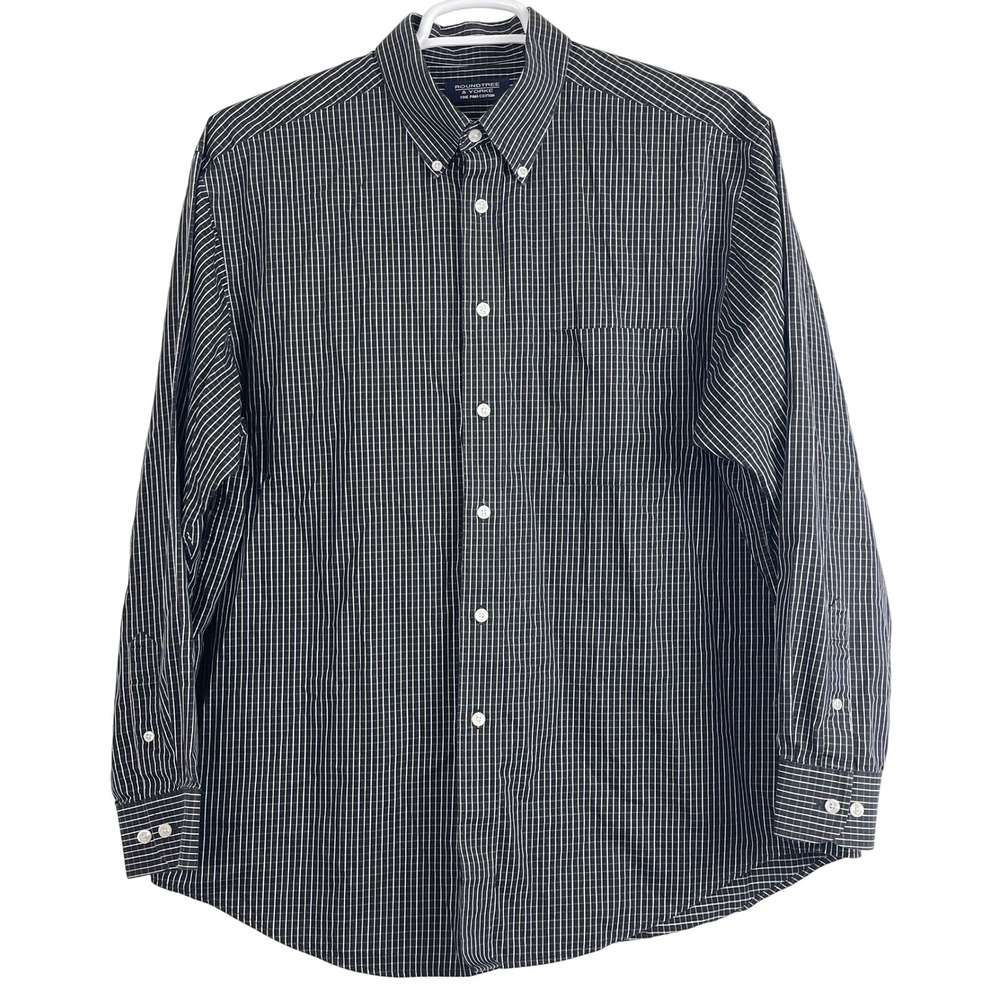 00638 Roundtree & Yorke Mens Fine Pima Cotton Button Down Shirt XL Blck Wht Brwn